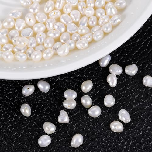 QUARKZMAN 100pcs Cuentas Perlas Agua Dulce, 5-6mm Perlas Irregulares Sueltas con Agujero Lateral 0.8mm para Cordón Cuero, Bisutería, Manualidades DIY, Blancas