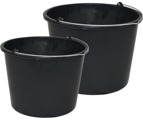 Friesenthal Baueimer, Mörtelkübel in 12L und 20L, Mörtelkübel mit Henkel, Eimer für Garten und Baustelle, Standwassereimer, Blauer Engel, Made in Germany (5er)