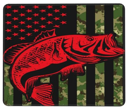 Mouspad Camouflage Bass Fishing Amerikanische Flagge Schreibtischunterlage Stabiler Halt Auf Glatten Oberflächen Mausunterlage Mouspad for Computer Laptop Zuhause 25X30Cm