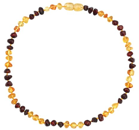 Baltische Bernsteinkette 39 cm, handgemachter Schmuck mit Edelsteinperlen mit mehrfarbigem Design, gedrehter Verschluss, perfekt für Damen und Herren, Geschenkidee, Einheitsgröße, Einheitsgröße,