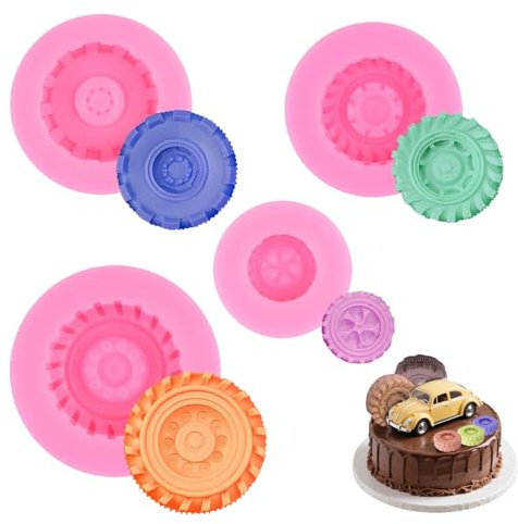 Moule Gâteau 3D Rond Forme Pneu Silicone Décoration Gâteau Camion 4 Pièces Différentes Tailles Noir