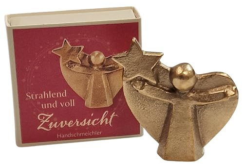 Herzmensch Kleiner Goldener Bronze Engel 4,5 cm mit Stern Sternenkind Weihnachten Deko Geschenk als Schutzengel Glücksbringer für das ganze Jahr