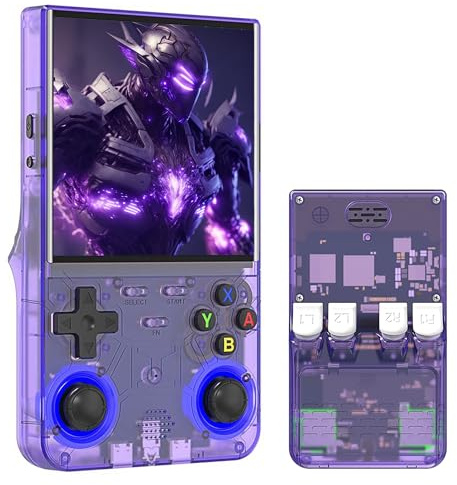 R36Ultra Retro Videospielkonsole 128G, Handheld Spielkonsole mit 20000+ Retro Spiele 20+ Emulatoren, Open Source Linux System, 4 Zoll Bildschirm, 3000mAh Akku, Unterstützung WiFi (Lila Transluzent)