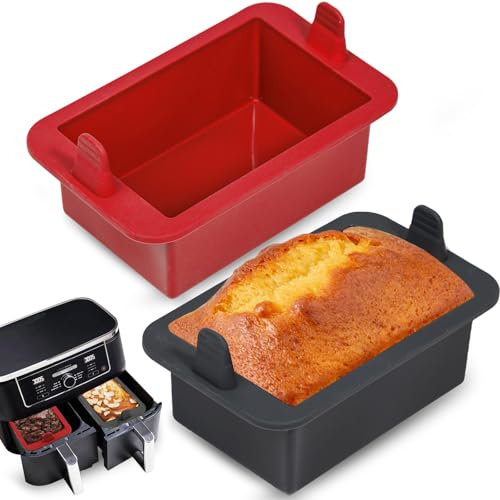 webake Brotbackform Klein Silikon für Heißluftfritteuse 2 Stück Air Fryer Silikonform Kastenform 500g Airfryer Backform Kuchenform Rechteckig für Brot, Kasten, Kuchen, 14 x 9 x 6 cm
