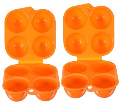FUNNETOYU Organizador De Huevos 4 Compartimentos, Plástico Reutilizable, Gran Capacidad Para Nevera, Apto Para Exteriores y Senderismo, Color Naranja, Pack De 2 Unidades