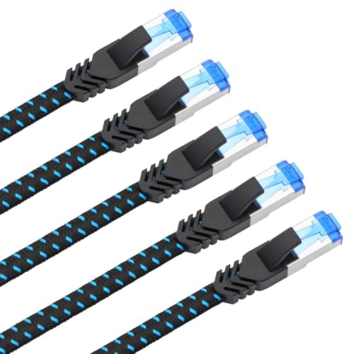 Ercielook Cat8 LAN-Kabel 0,25m, Nylon-Geflecht 40 Gbit/s - 5 Stück | Hochgeschwindigkeits-Netzwerkkabel 2000MHz, Flach Ethernet Kabel mit metallischer RJ45-Stecker Für Router/Modem/Switch
