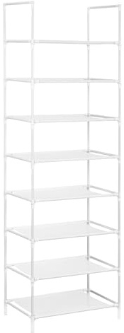 Zapatero estrecho 8 niveles | Estantería multiusos modular para zapatos | 140x30x45cm | Estante metálico ligero y resistente | Ideal para recibidor | armario | dormitorio o espacios reducidos