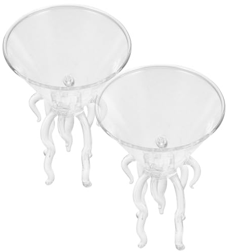 LOEFLIFA 2 pièces Verres à Cocktail Originaux Verre Transparent Lot de Design Méduses Créatif Coupes à Pied Élégantes pour Mariages et Fêtes