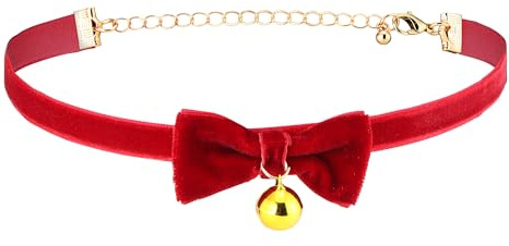 JJDreams Damen Vintage Rote Halsreif Verstellbarer Halsband mit Kettenverschluss Weihnachten Accessoires für Cosplay Party
