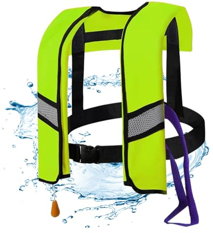 Jorzer Chaleco Salvavidas Inflable Chaleco Salvavidas autoinflable Manual Inflable de Nailon 150N con Silbato, Hebilla de liberación y Tiras Reflectantes, sin Cilindros de Gas, Verde