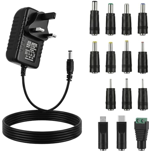 5V 2A Power Supply Adapter 100-240V AC to DC Converter Adapter with 14 DC Plug Tips Compatible with CCTV Camera, LED Lights, Router, TV Box, Bluetooth Speaker & Household 5V Electronics