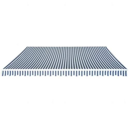 Store solaire réglable avec cadre en aluminium, store imperméable avec revêtement PU et store à bras articulé résistant aux UV pour montage mural, 500 cm bleu/blanc