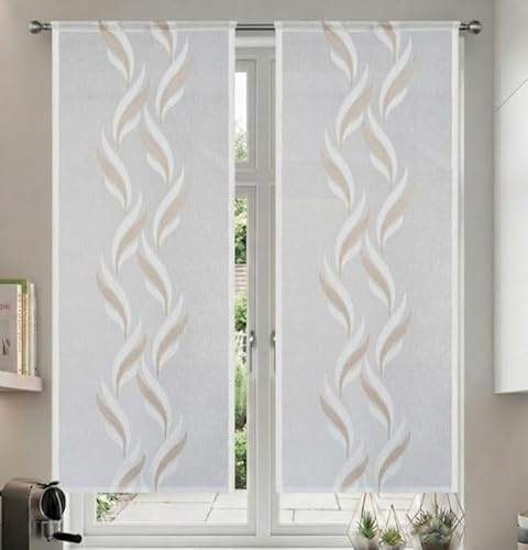 Tata Home Coppia Tende per Interni a Vetro Finestra Semitrasparenti Bianche Tende Cucina Bagno Camera Ricamate Fantasia Moderne Eleganti Con Ricamo Misura 45x150 cm Mod. MADRID Colore Tortora