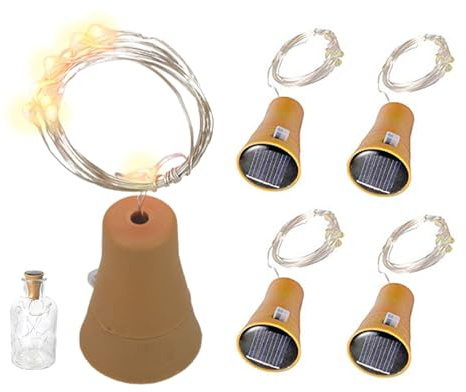 AwnsIMfreien Luci solari per bottiglie da esterno 5 pezzi 1 m 10 LED Luci in sughero per bottiglie Fata in sughero impermeabile per decorazioni natalizie per feste fai da te Bianco caldo, per