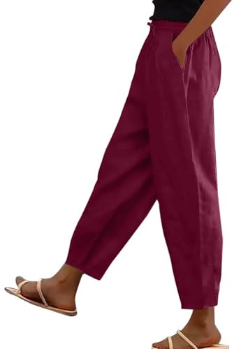 Pantalones Lino Mujer Verano Pantalón Lino Mujer Pantalón De Linos Pantalones De Pierna Ancha para Algodón Y Linos Cintura Alta Recto Verano Boho Calzones Palazzo con Bolsillos Pants