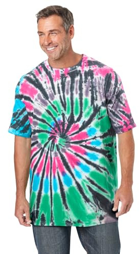KingSize Men's Big & Tall Lightweight Tie-Dye Crewneck Tee - 2XL, Black Tie Dye