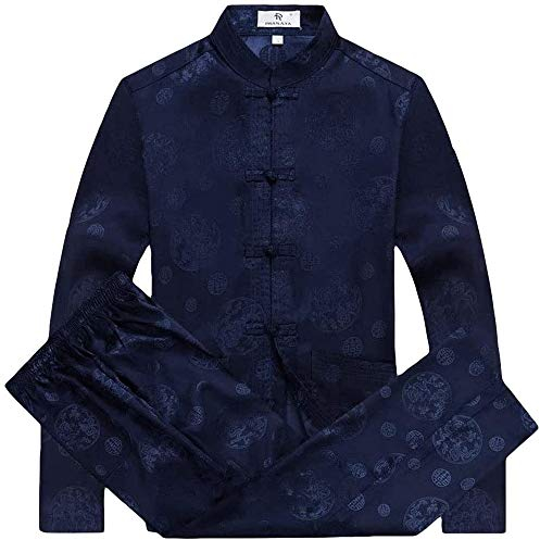 G-LIKE Chinesische Tangzhuang Kleidung Anzug - Traditioneller Tang-Anzug Kampfkunst Kung Fu Tai Chi Uniform Trainingsanzug Langärmelige Jacke Hose Drachen Kostüm für Damen Herren (Blau, XL)