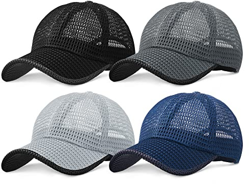 Foaincore 4 Pcs Summer Mesh Baseball Cap for Men Adjustable Breathable Caps Women Men's Hat Quick Dry Hats Casual Trucker Hat(Elegant Colors)
