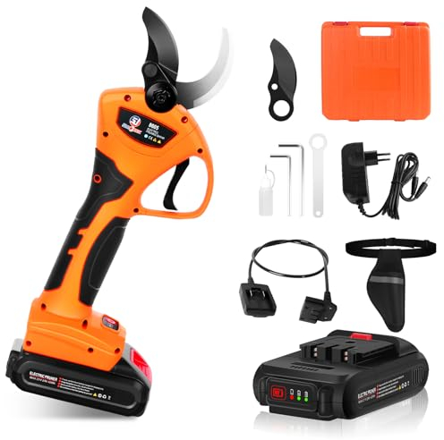 SOOJOOK 8605 Akku Astschere, 40MM Professionell Elektrische Astschere mit Akku,1050W 2x21V 2A Progressive Elektrische Gartenschere, mit 1.2m Verlängerungskabel