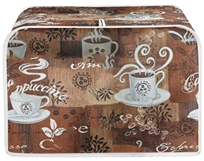 JEOCODY Toaster Bread Maker Cover with Handle - Coffee Theme Print, Wide Slot, Dust Protection