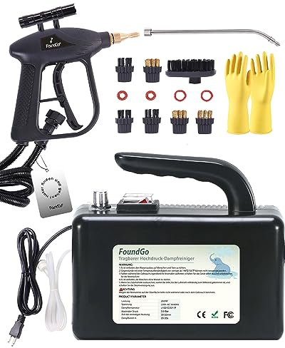 FoundGo 4 in 1 2600W Handgerät Hochdruck Dampfreiniger 3.5 Bar Hochtemperatur Druckdampfreiniger mit Multifunktionale Bürstenköpfen für Küchenmöbel Badezimmer Auto Fenster