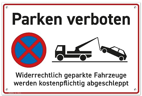 HAGEFOL® Parken Verboten Schild (30x20 cm, groß), mit 4 Bohrlöchern, Parkplatzschild für Privatparkplatz, Einfahrt freihalten Schilder