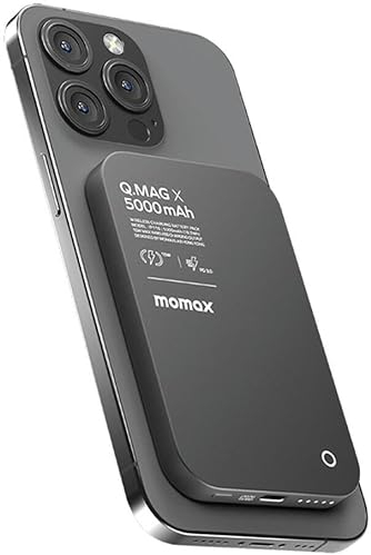 Momax 5000mAh Wireless Powerbank | Kompatibel mit MagSafe | Kompakt | Tragbar | 15W Schnellladung | Power Delivery 3.0 & Quick Charge 3.0 | Geeignet für iPhone und andere Smartphones | Schwarz