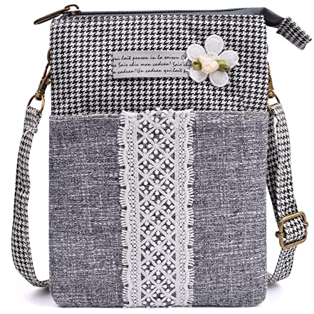 LassZone Kleine Umhängetasche aus Segeltuch, mit nationalem Muster, Handtaschen, Geldbörse, Kleingeld, für Damen und Mädchen, A Black Grey