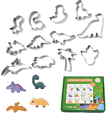 Chaies Juego de 5 moldes para galletas en forma de dinosaurio, resistentes y resistentes para decoración de tartas, moldes para fondant, pastelería Sugarcraft
