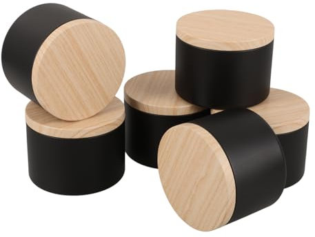 ULDIGI 6stücke Schwarz Lackierte Kerzendosen Aus Weißblech Mit Holzdeckel Langlebige Diy-kerzenhalter Aromatherapiegeeignet Luftdicht Verschließbar Vielfältig Für Kerzenherstellung