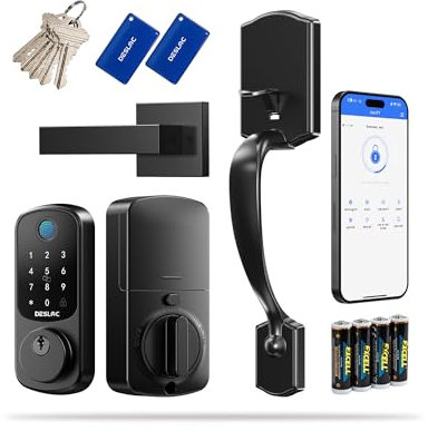 DESLOC B200 Keyless Entry Door Lock with Handle Set, Smart Locks for Front Door, Deadbolt Smart Lock, Front Door Locks Set, Electronic keypad Deadbolt with Handle, 12 Months Battery, IP54