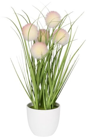 Ideen mit Herz Hierba decorativa con botón | Hierba esférica | Planta artificial con maceta | 30 cm de alto (flores rosas)