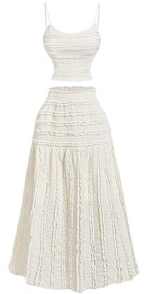 Milumia Women's Ruffle Maxi Skirt Set Spaghetti Strap Cami Top and Skirt Matching Sets 2 Piece Outfit Apricot X-Large