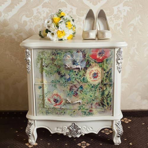 Neukids Carta per decoupage da 42 x 50 cm, per mobili, pittura a olio decorativa, motivo papaveri, carta velina per decoupage, fogli di carta per decoupage da applicare alle pareti dei mobili della