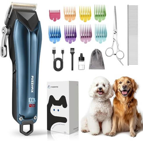 FuzzyFix Dog Grooming Clippers for Thick Heavy Hair,Dog Grooming Kit Low Noise Type-C Rechargeable with Detachable Blade,Cordless Dog Trimmer for Poodles,Blue