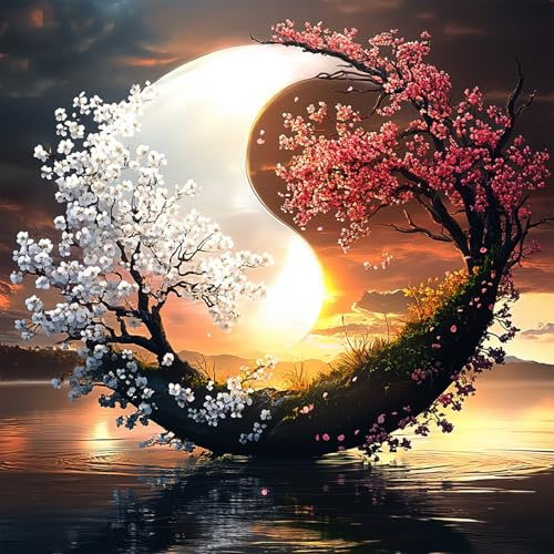MXJSUA DIY 5D Diamond Painting Kit Completo, Alberi Fiore Yin Yang Diamant Painting Fai-da-te, Pittura Diamante Strass Ricamo a Punto Croce Painting per Decorazioni Casa 30x30cm