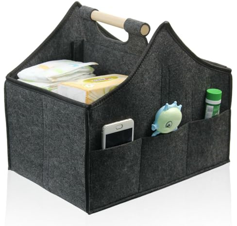 AEESRRU Baby blöja Caddy Organizer korg bärbar förvaring korg stor dagis väska med utbytbara fack för skötbord, bitring, blöja, bästa babypresentkorg (djupgrå 1)