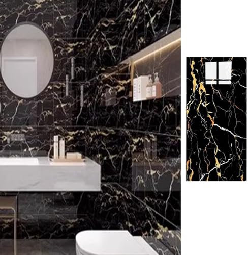 Minglez Dalle de Plafond Panneaux Muraux et Plafonds de Salle de Bain Noirs avec Texture Marbrée, Dalles de Plafond Adhésives pour Papier Peint, Dalles de Plafond Suspendu en Béton/Vinyle(A,45 Pack)