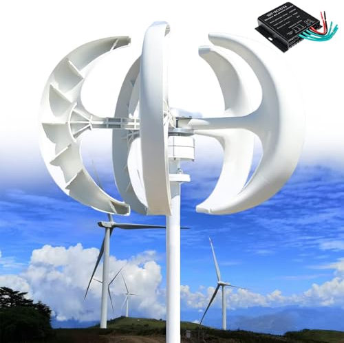 Generatore eolico verticale silenzioso a 5 pale da 14000 W, generatore eolico verticale silenzioso a 5 pale, generatore a magnete permanente trifase CA, con controller, piccolo per uso domestico, bia