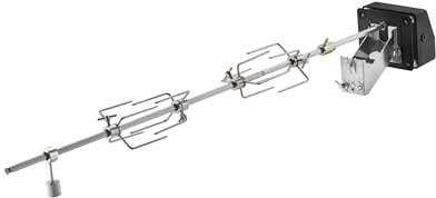 RÖSLE ALLFLAME - Spiedino Girevole per Barbecue, in Acciaio Inox a 6 spigoli Fino a 10 kg, Motore Elettrico con Alimentatore, 3 Giri/min, Colore: Argento/Nero