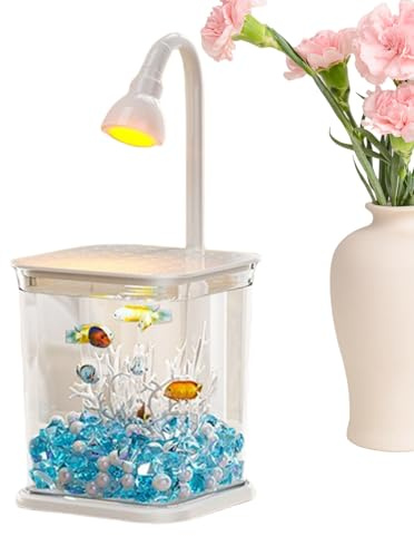 gifyym Litet akvarium - liten fiskburk med stämningsljus, klar vattenlandskap kontorsdekoration för räkor inomhus och utomhus skrivbord