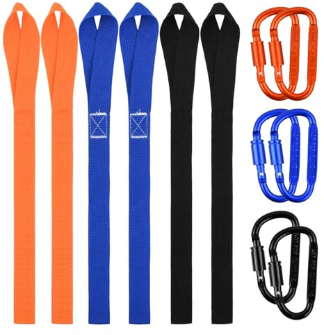 Luxvara 9 Pezzi Cinghie di Fissaggio, Cinghie di Fissaggio ad Anello, Cinghies Fissaggio Morbide con 6 Ganci a Vite per Moto, Bicicletta, Rimorchio, Campeggio e Trasporto Carichi (Nero/Blu/Arancione)