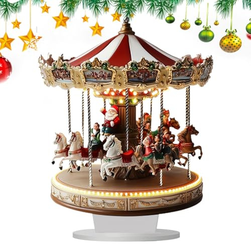 Sucritude 25cm Deco Noël Carrousel, 2D Carrousel De Table, Noël Decoration Village, Maison De Village De Noëls, Carrousels De Noëls, Décorations De Table pour L'intérieur (sans Éclairage)