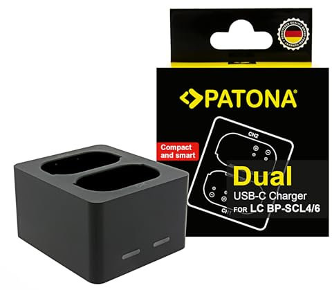 PATONA Dual Batteriladdare med USB-C, LED-Anzeige för Leica BP-SCL4 BP-SCL6 | Kompakt reseladdare för Q3, Q4, SL2, SL2-S, bara 58 g – med USB kabel