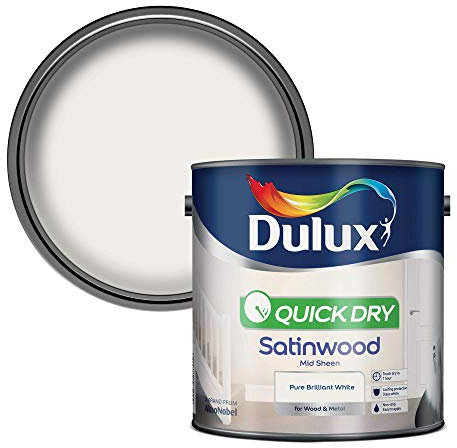 Dulux Quick Dry Satinwood Paint For Wood And Metal, Pure Brilliant White, 2.5 L