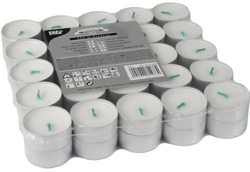 PAPSTAR 50 Teelichte Ø 37,2 mm, 17,9 mm Weiss aus 100% Stearin 81486 Stearin-Teelichter