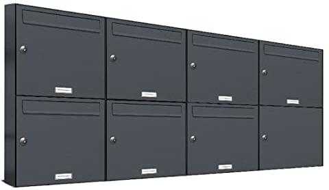 AL Briefkastensysteme 7er Briefkastenanlage Anthrazit Grau RAL 7016, Premium Briefkasten DIN A4, 7 Fach Postkasten modern Aufputz