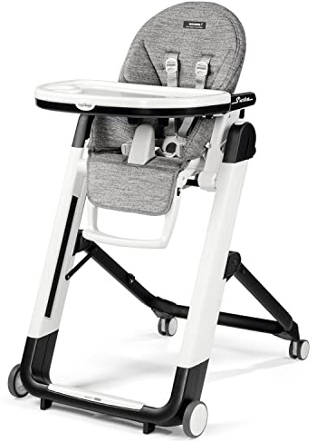 Peg Perego Siesta, Grow with Baby Folding High Chair & Recliner, Height Adjustable, Quick Clean & Easy Push Wheels for Babies & Toddlers, Made in Italy, Wonder Grey (Grey)