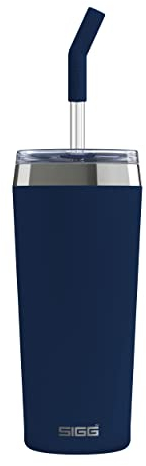 SIGG Helia Kaffeebecher to go (0.6 L), doppelwandig isolierter Thermobecher mit Glas-Strohhalm, auslaufsicherer Tumbler aus Edelstahl für heisse & kalte Getränke