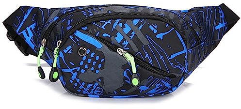 Hixingo Stylisch Bauchtasche für Damen und Herren, Hüfttasche Verstellbare Sport Groß Gürteltasche mit Reißverschluss für Outdoor Laufen Wandern Radfahren Gehen (37x14x6cm,Blau-schwarz)